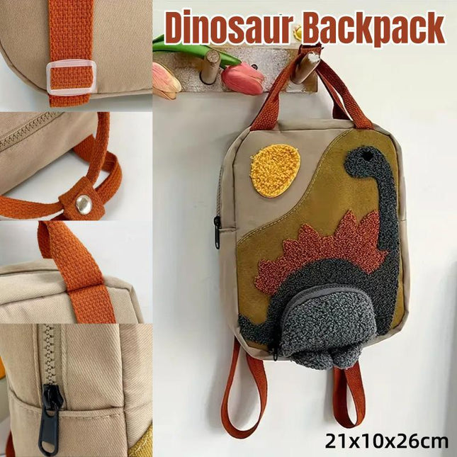 Dinosaur Canvas School Backpack Cartoon Shoulder Bag for Kids Small Travel Bag