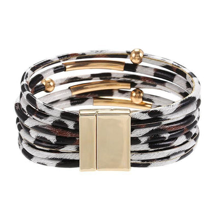 Fashion Magnetic Leather Bohemian Leopard Print Bangle Trendy New Bracelet Gift - Aimall