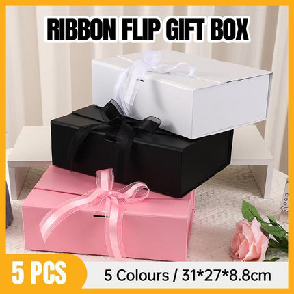 Elegant Ribbon Flip Folding Gift Boxes Multiple Colors High-Quality Cardboard