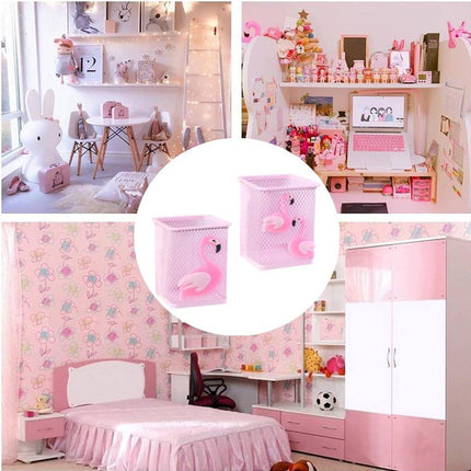 2pcs Cartoon Pink Hollow Mesh Pen Holder Multifunctional Stationery Organizer
