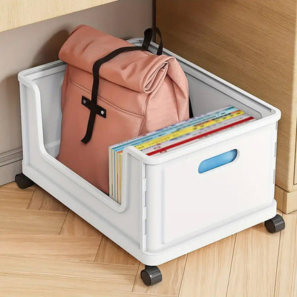 Under Desk Book Storage Box with Wheels Movable Classroom Student Organiser Rack