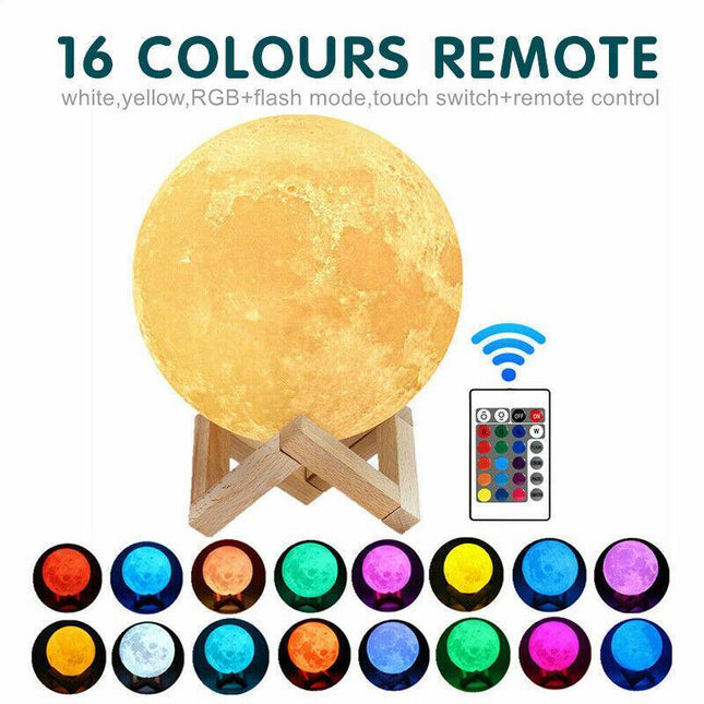 18CM Magical Moon Lamp LED Night Light Moonlight Sensor Remote Control Dimmable 3D - Aimall