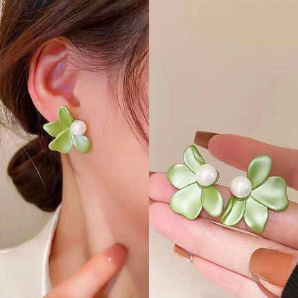 Small Fresh Green Frosted Petal Earrings Fashion Jewellery Women Trendy