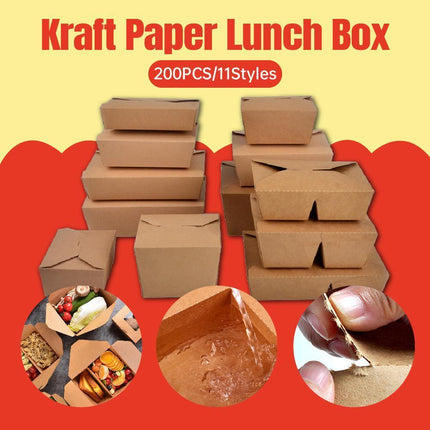 Kraft Brown Noodle Food Lunch Box Flat Deli Takeaway Disposable Container 200PCS - Aimall