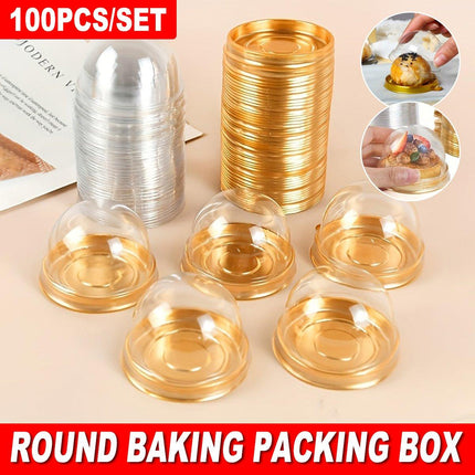 100pcs Round Gold Plastic Bakery Food Packaging Boxes for Cake Dessert Packaging