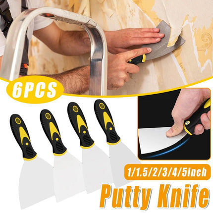 6PCS Stainless Steel Putty Knife Set Scraper Trowel Tool Kit for Cleaning Paint
