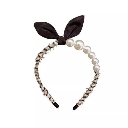 Women Girl Retro Rabbit Ear Pearl Party Headband Hair Head Band Hoop Short Hair - Aimall