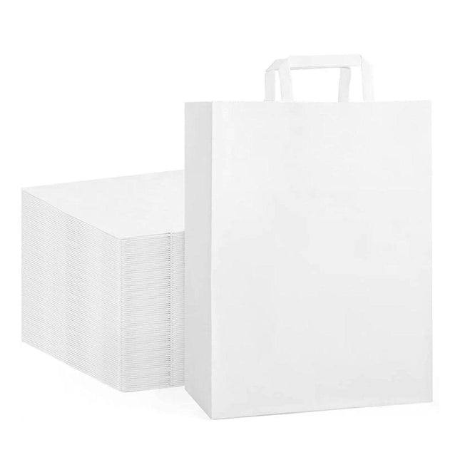50pcs White Kraft Paper Tote Bags Gift Bags for Packaging Shopping and Storage
