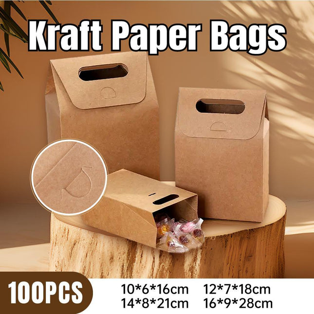 100PCS Christmas Gift Packing Paper Bag Candy Cookie Treat Box Kraft Party Bag - Aimall