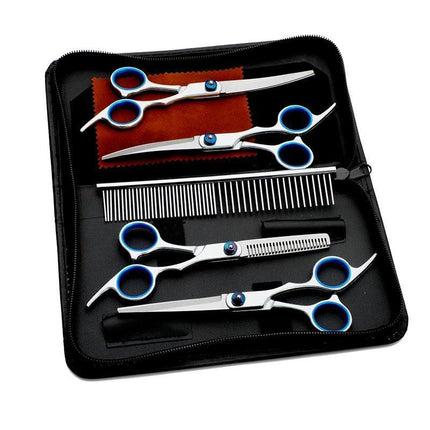 7" Pet Grooming Scissors Set Straight Curved Dog Cat Cutting Thinning Shears 7x - Aimall