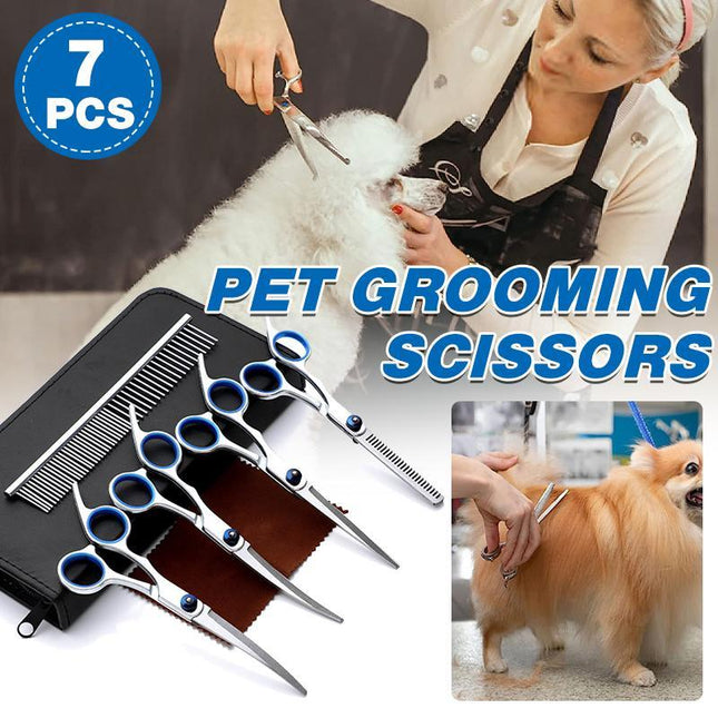 7" Pet Grooming Scissors Set Straight Curved Dog Cat Cutting Thinning Shears 7x - Aimall