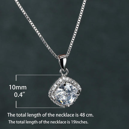 Fashion 925 Sterling Silver Stunning Square Cubic Zircon Pendant Necklace Chain - Aimall