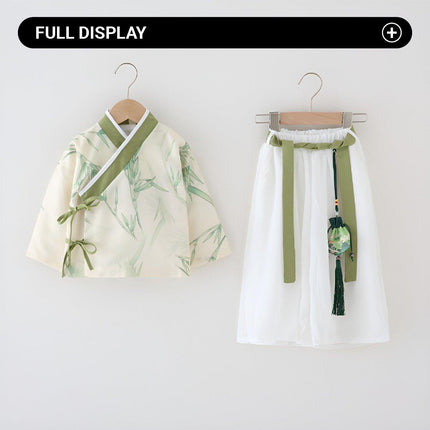 Autumn Boys Two-Piece Tang Suit Set Chinese Style Green Hanfu Cardigan Outfit