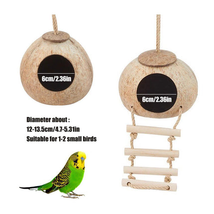 Natural Coconut Bird Nest Cage Pet Parrot Parakeet Safe Hut Feeder Shell Home - Aimall