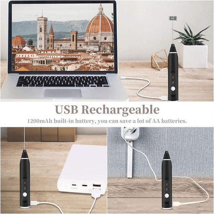 USB Rechargeable Electric Egg Beater Milk Coffee Frother Drink Foamer Mixer Tool - Aimall