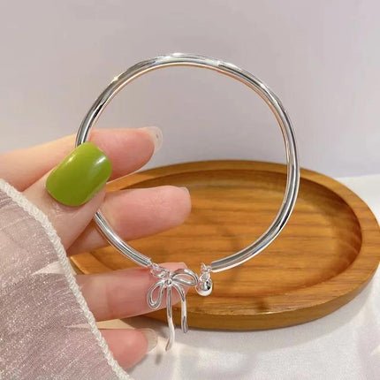 Bangle Bowknot Bells Bracelet Korean Opening Wrist Chain Women Silver Bracelet - Aimall