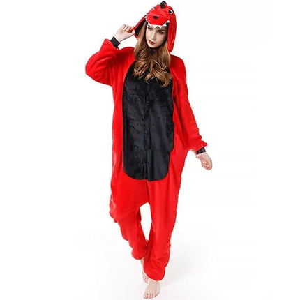 Dinosaur Cartoon Flannel Pajamas One Piece Fall Winter Homewear Sleepwear