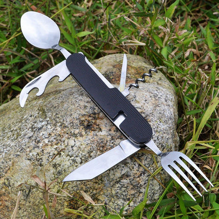 2X 6 in 1 Pocket Hiking Set Tool Fork Spoon Utensil Folding Camping Knife Travel