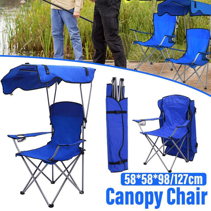 Canopy Chair Foldable W/ Sun Shade Beach Camping Folding Outdoor Fishing Blue - Aimall