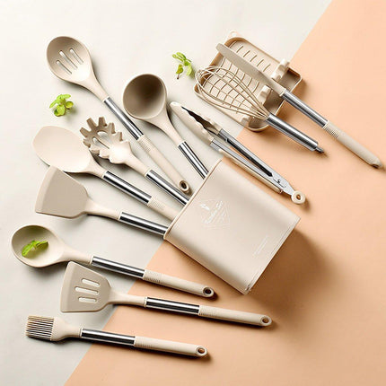 13PCS Silicone Kitchen Utensil Set Stainless Steel Handle Non-Stick Cooking Tool