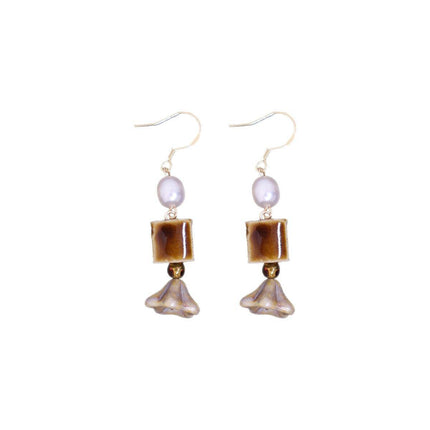 Ceramic Bead Dangle Earrings Imitation Pearl Vintage Fashion Jewellery