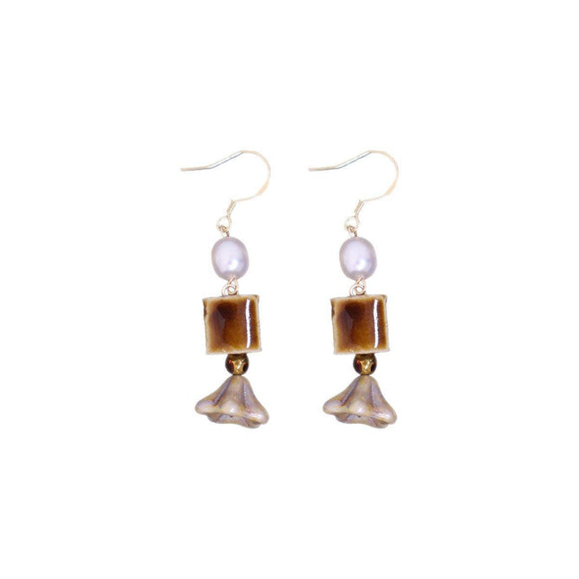 Ceramic Bead Dangle Earrings Imitation Pearl Vintage Fashion Jewellery