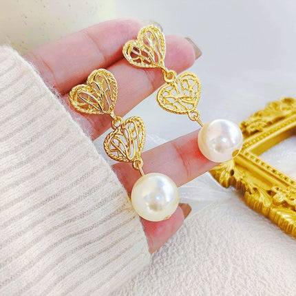 Retro Hollow Twist Imitation Pearl Earrings Fashion Statement Jewelry Gift