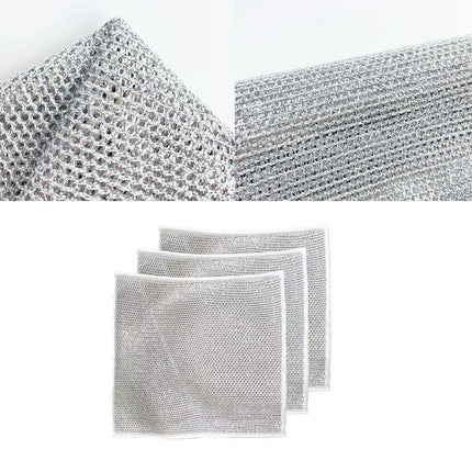 10PCS Double Layer Dishcloth Non-stick Oil Kitchen Cleaning Cloth Metal Fiber