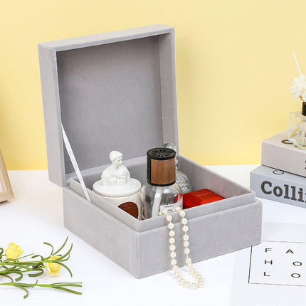 Solid Colour Velvet Jewelry Box Wooden Square Gift Packing Case Velvet Organizer