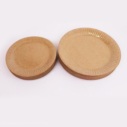 18CM Disposable Brown Paper Plates Dinner Dessert Party Plate Eco-Friendly Bulk - Aimall