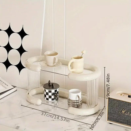 2 Tier Mug and Cup Organiser Double Tier Shelf Rack Storage for Kitchen and Home