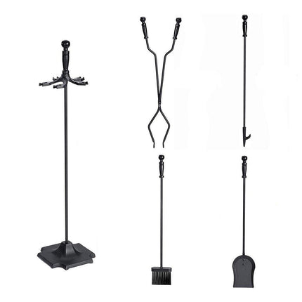 5PCS Grillz Fireplace Tool Set Fire Place Tools Poker Brush Shovel Stand Tongs