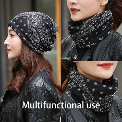 Ethnic Style Cotton Flower Stripe Pullover Cap Dual Purpose Turban Hat for Women