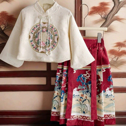 Traditional Chinese Hanfu Girl Horse-faced Skirt Elegant Dress for Festivals