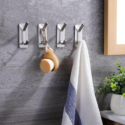 4pcs Stainless Steel Adhesive Hook Towel Hook Bathroom Kitchen Door Coat Hook
