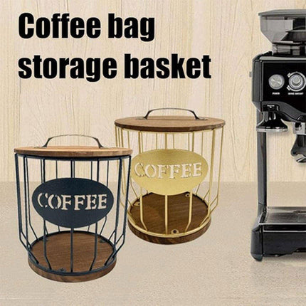 Iron Wood Coffee Capsule Storage Basket Decor Organizer for Kitchen Living Room