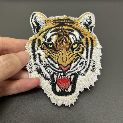 2PCS Embroidery Animal Patches Burned Edge Tiger Lion Cloth Sticker Sewing
