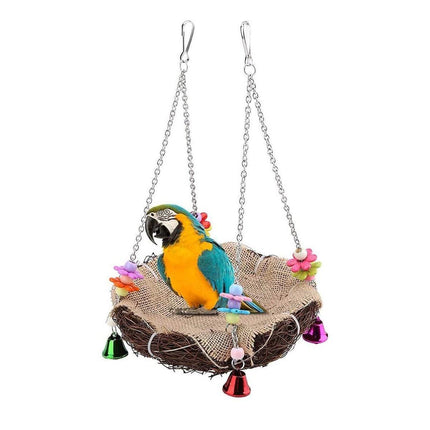 Bird Parrot Swing Stand Rattan Nest Hanging Basket Chew Toy for Small Medium Pet
