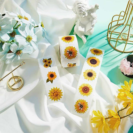 2 Rolls Sunflower Stickers Handmade Flower Decoration Labels for Craft Projects