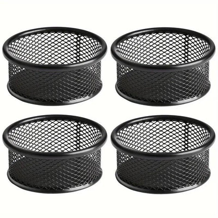 4PCS Black Sliver Mesh Paper Clip Holder Storage Bucket Desk Accessories Office