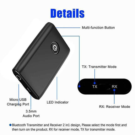 Bluetooth 5.0 Transmitter Receiver 2 in 1 Wireless Audio Aux Adapter 3.5mm - Aimall