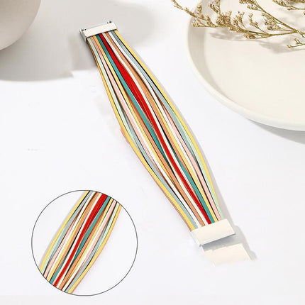 Multiple Gradient Leather Wristband Bracelet Bangle Magnetic Clasp Bracelet - Aimall