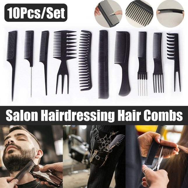 10PCS Hair Styling Cutting Comb Set Plastic Pointed Tail Comb with Steel Needle