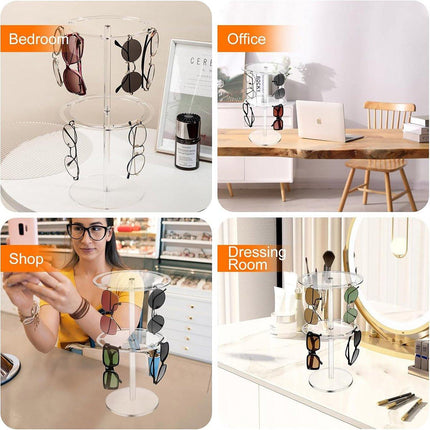 360 Degree Rotating Eyeglasses Display Stand Desktop Holder Organizer Glasses Storage