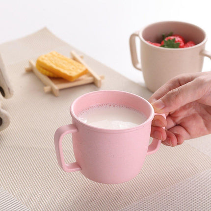 4PCS Bamboo Fiber Milk Drinking Cups with Handle Eco Friendly Small Grip Cups