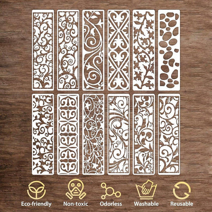 12pcs Striped Floral Stencil Reusable Painting Templates for DIY Handbook Decor