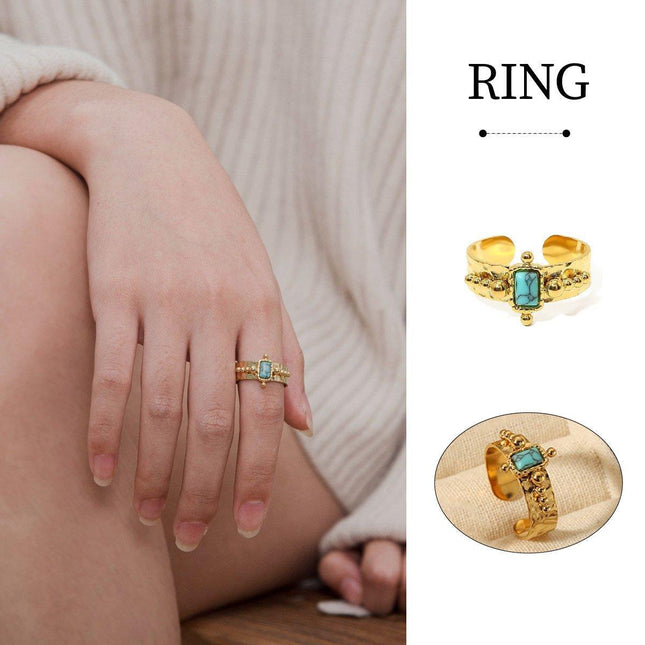 Vintage Natural Stone Shell Open Ring Adjustable Boho Jewelry Fashion