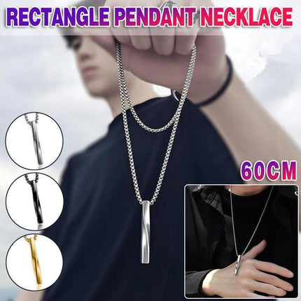 Gold Silver Black Rectangle Pendant Necklace Men Trendy Simple Stainless Chain - Aimall