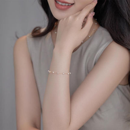 Stylish Crystal Pearl Flower Bracelet Party Accessories Charm Chain Jewellery - Aimall