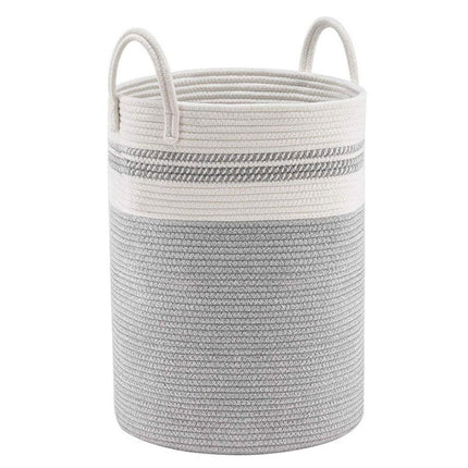 Woven Cotton Rope Storage Basket Foldable Laundry Bin Bamboo Clothes Organizer